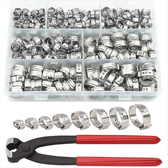 131 PCS Single Ear Hose Clamps, Stepless Clamps for Pipe Fittings