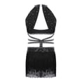 thumbnail image 4 of dPois Robe de Danse Latine Rumba Samba à Franges pour Filles, Taille Découpée, Paillettes, Tenue de Danse de Salon, Justaucorps à Jupe de Ballet, Noir 14, 4 of 6