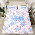 thumbnail image 2 of Manfei Princess Ribbon Child Queen Sheet Sets, Pink Blue Princess Flat Sheet, Romantic Rose Flower Queen Fitted Sheet, Ultra Soft Home Decor, 4pcs, 2 of 7