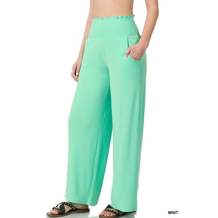 Zenana Women & Plus Smocked Wide Waistband Flared Bottom Casual Lounge Gaucho Pants price history on PriceWatchPro
