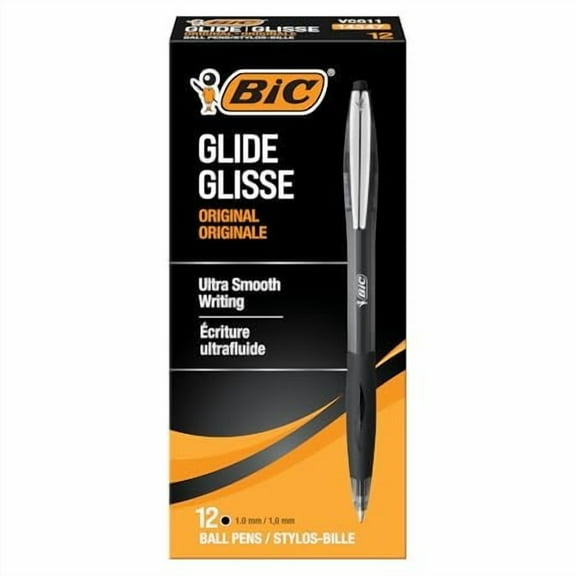 BIC Glide Retractable Ballpoint Pen Medium Point - Ultra Smooth Writing - 12 Count, Black