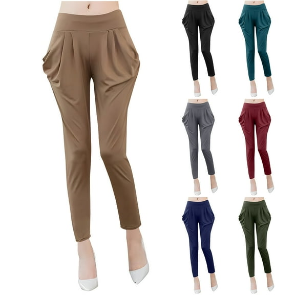 Ashirexll Women's Pants, Womens Casual Pants, Ladies' Fashion Elastic Waist Plus Size Casual Pants Summer Solid Color Casual Long Pants