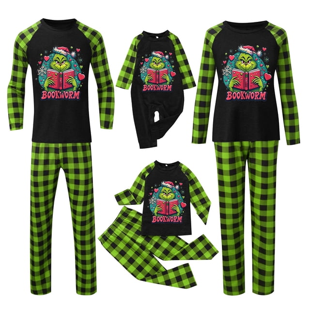 Pijamas navideños a juego Grinch - TKing Fashion 2024 Nuevos conjuntos de pijamas navideños familiares a juego Grinch, pijamas navideños navideños para parejas, adultos y niños, 3 Meses