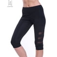 thumbnail image 5 of Gustave Women's High Waist Mesh Yoga Pants Capris Tummy Control Running Workout Leggings Athletic Capri Pants with Pockets "Black, L", 5 of 11