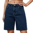 thumbnail image 2 of Bermuda Shorts for Women High Waisted Trendy Patch Pocket Casual Vintage Long Stretchy Denim Shorts Summer Jorts, 2 of 5