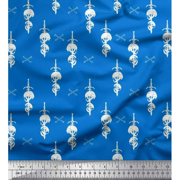 Soimoi Cotton Voile Fabric Sword,Crossbone & Skull Halloween Print Fabric by The Yard 56 Inch Wide
