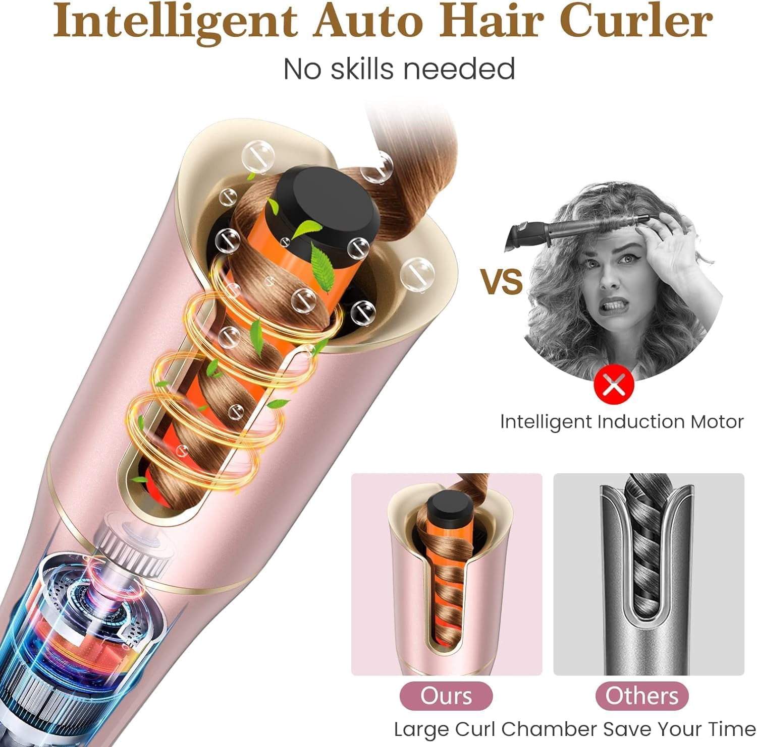 Automatic Hair Curler with 4 Temperature & 3 Timer Settings, Auto-Rotating Ceramic Curling Iron with Anti-Tangle & Anti-Scald Design