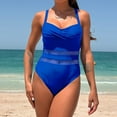 thumbnail image 2 of MSJUHEG Bathing Suit Monokini,Hollow Monokini Swimwear,Monokini,Ruched Monokinis,V Neck,Full Coverage Slimming Swimwear,Strapless Bathing Suits Blue M, 2 of 5