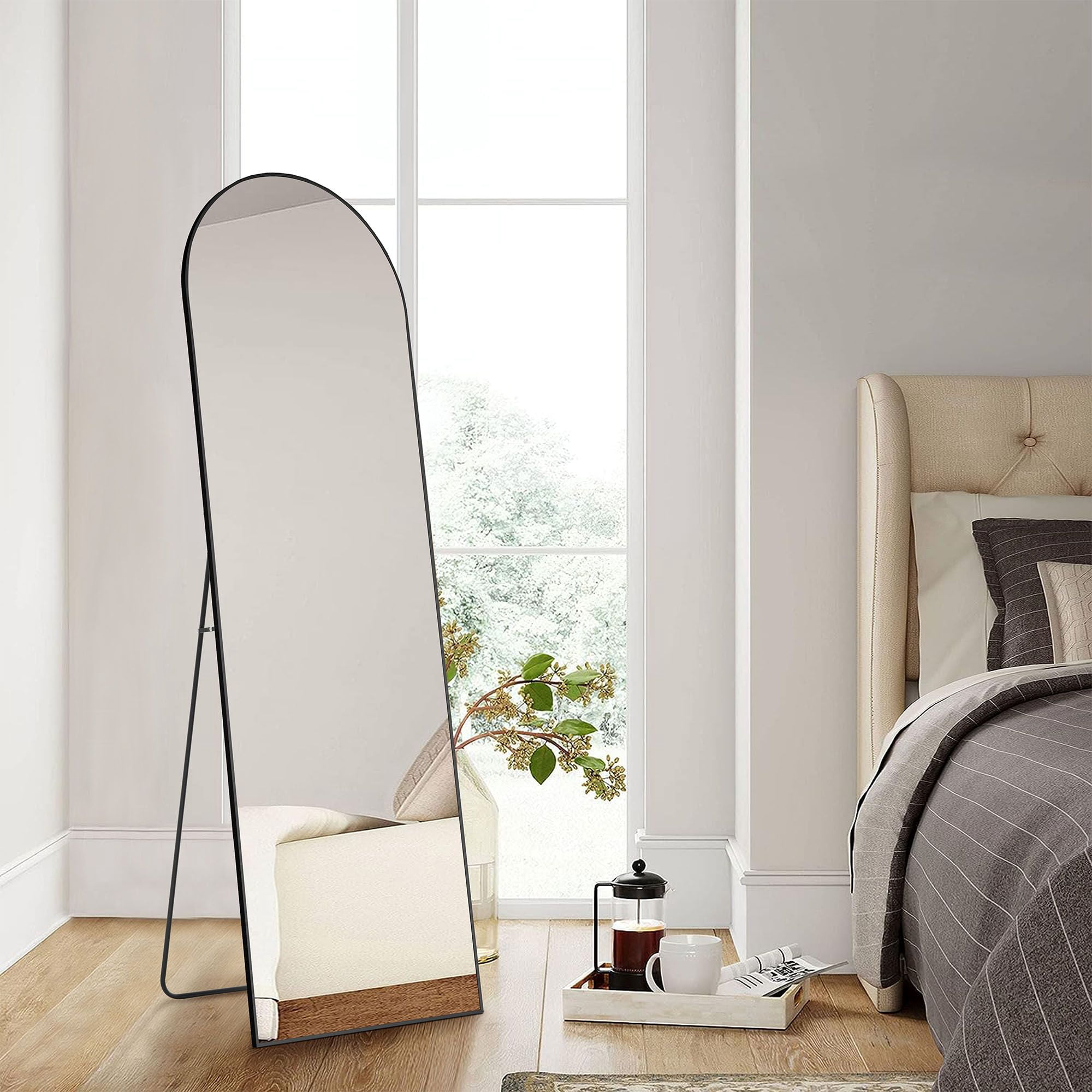 64"x21" Full Body Wall Mirror Standing Hanging or Leaning Wall-Mounted Mirrors with Stand Aluminum Alloy Frame Living Room