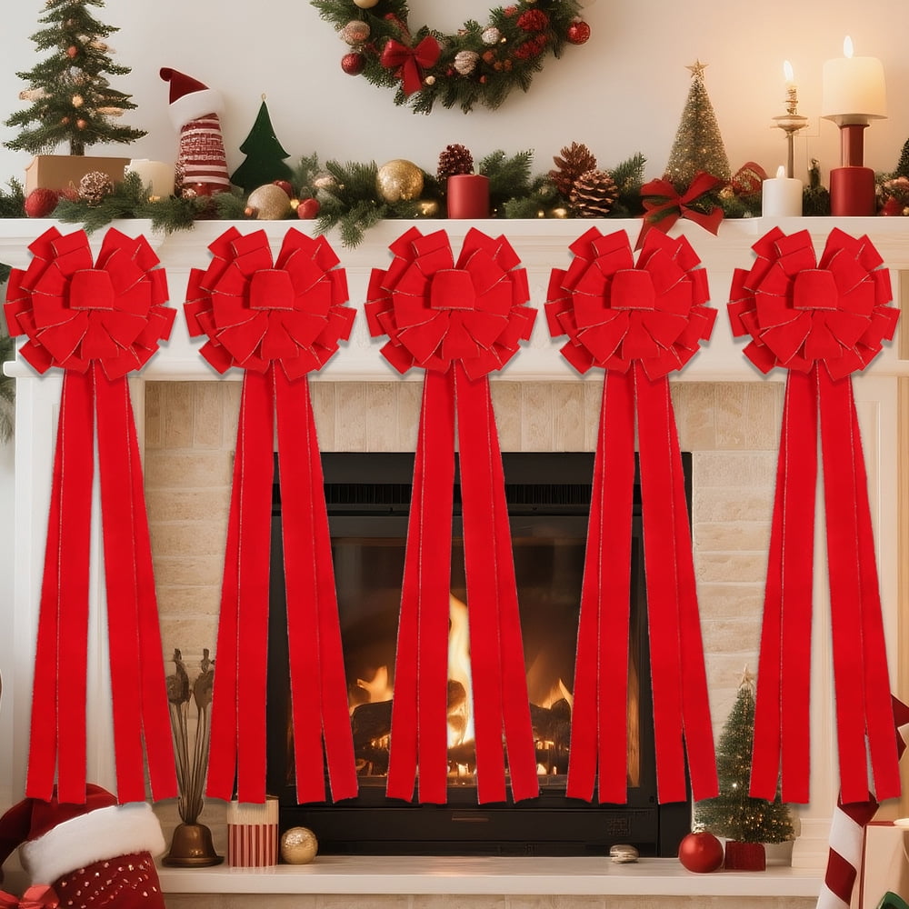 Dalrosia Extra Large Christmas Tree Topper Bow Bulk Red Velvet Ribbon with Golden Wire Christmas Wreath Bows for Xmas Winter Party Indoor Outdoor Supplies