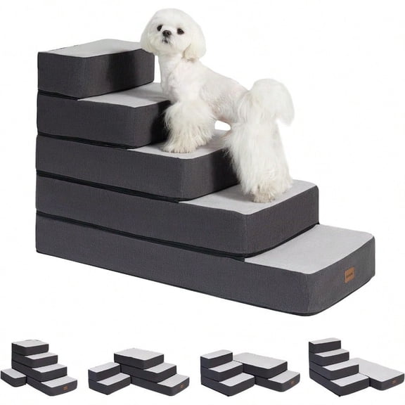 5Step Adjustable Dog Stairs For High Beds Dog Steps For Small Dogs And Cats Foldable Pet Stairs For Bed Climbing NonSlip Pet Step Indoor Grey