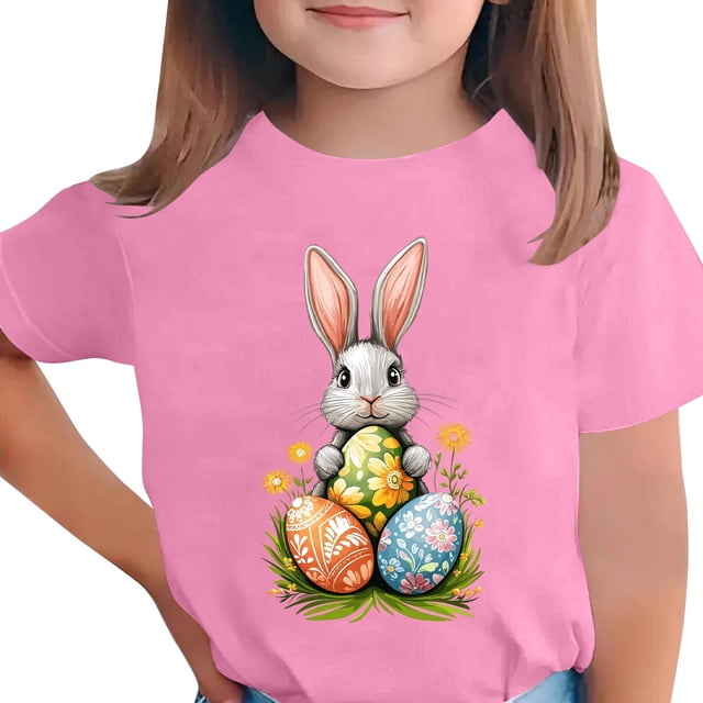 Wo-Fusoul T-Shirt de Pâques pour Enfants, Haut Décontracté à Manches Courtes et Col Rond, T-Shirt Graphique Imprimé pour Garçons et Filles de 3 à 15 Ans, Chandail Polyvalent pour le Printemps et l'Été