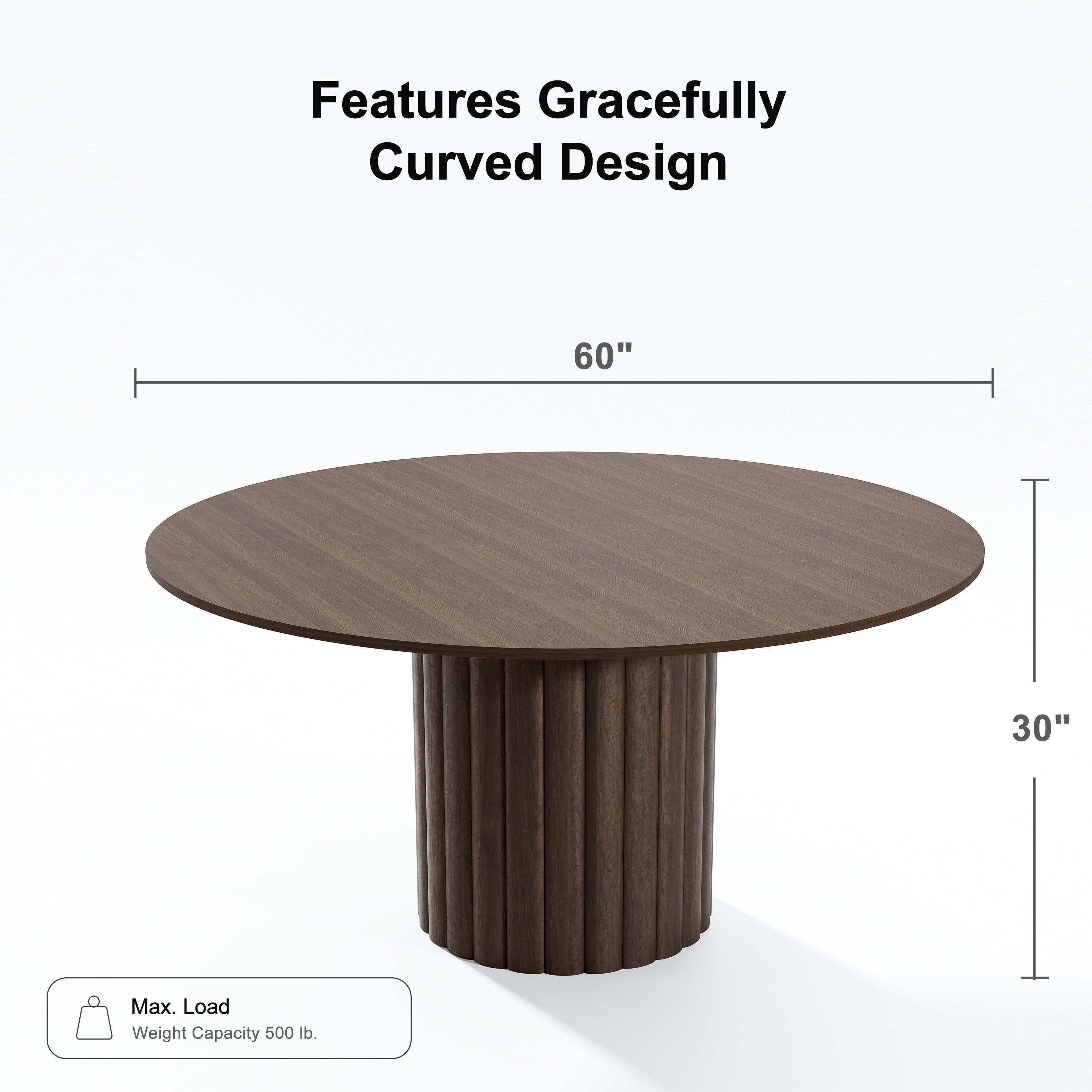 MAYEERTY 60 in. Soild Wood Walnut Dining Table Round Kitchen Table