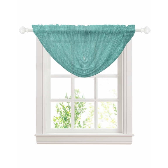 Teal Waterfall Valances for Windows, Farmhouse Burlap Solid Green Color Modern Linen Texture Sheer Valance Curtains, Rod Pocket Elegant Swag Valances for Living Room Bedroom, 47.2"x38.5", 1 Panel