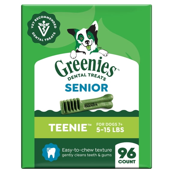 Greenies Aging Care Adult Natural Dental Dog Treats Teenie Size, 27 oz Pack (96 Count)