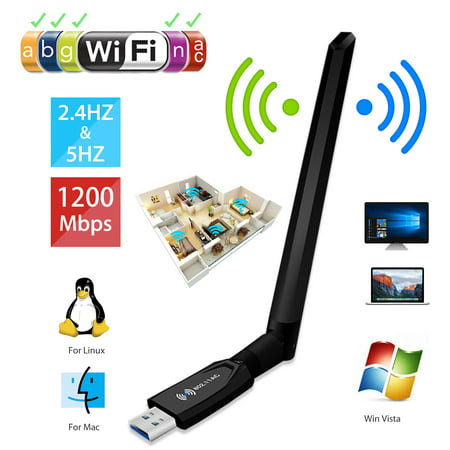 USB WiFi Adapter 1200Mbps, EEEkit Wireless Network WiFi Dongle with 5dBi Antenna for PC/Desktop/Laptop/Mac, Dual Band 2.4G/5G 802.11ac,Support Windows XP/7/8/10/Vista/Android,MAC