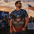 thumbnail image 3 of Omeoer Patriotic Freedom Graphic T-Shirt for Men Women, Eagle Shield Memorial Design 3D Printed Short Sleeve Crewneck Casual Shirt, 3 of 6