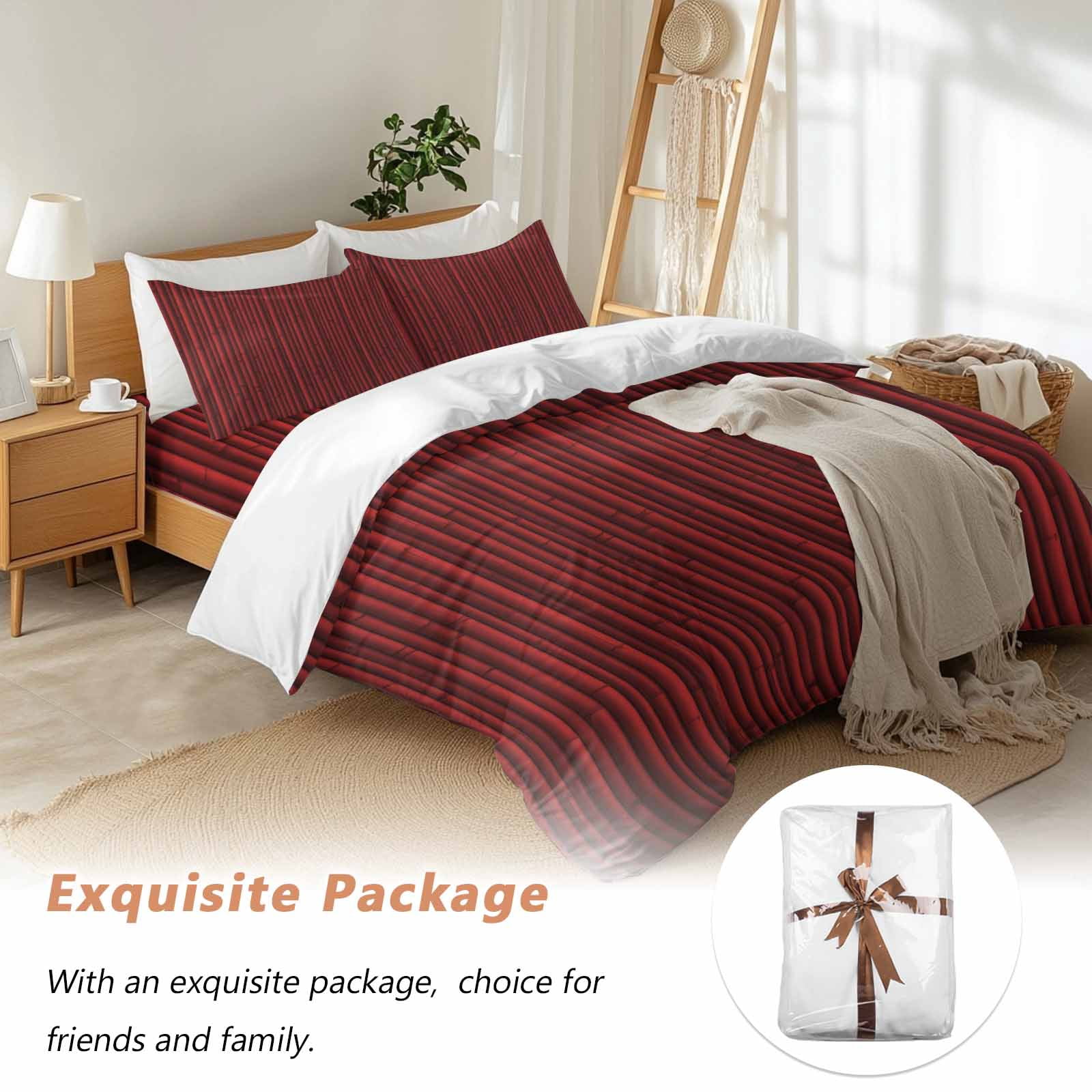 Red Bamboos 4 Piece Duvet Cover Set Queen Size Natural Vintage Bamboos Tree Plant Image Soft Bedding Set Comforter Cover, 1 Duvet Cover 1 Flat Sheets and 2 Pillowcases
