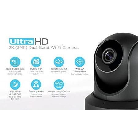 Pre-Owned Amcrest Amcrest Ultrahd 2K Wifi Video Security Ip Camera W/Pan/Tilt, Dual Band 5Ghz/2.4Ghz, Two-Way Audio, 3-Megapixel @ 20Fps, Wide 90¬∞ Viewing Angle & Night Vision Ip3M-941B (Black) Secur