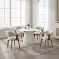 thumbnail image 4 of Guyou Modern Dining Chair Set of 4, Chenille Upholstered Dining Room Armchair with Curved Backrest, Mid-Century Wooden Kitchen Side Chairs for Dining Room Living Room, Beige, 4 of 9