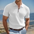 thumbnail image 2 of IWRICH Men's Quarter Zip Plus Size White Polo Shirts Short Sleeve Ribbed Knit T Shirts Fashion Casual Slim Fit Shirts White XL, 2 of 4