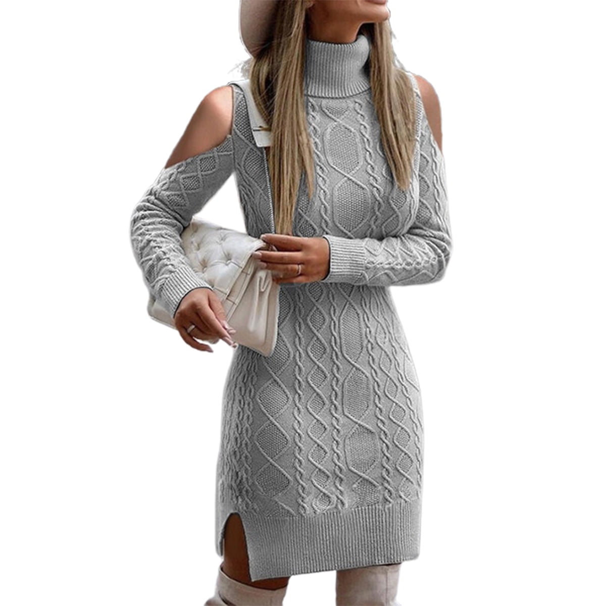 Dellytop Women Cold Shoulder Knitted 