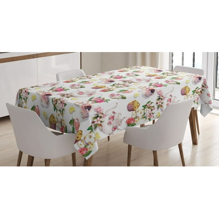Kitchen Decor Tablecloth, Roses Shabby Chic Decor Vintage Teapots ... Kitchen Decor Tablecloth, Roses Shabby Chic Decor Vintage Teapots ...