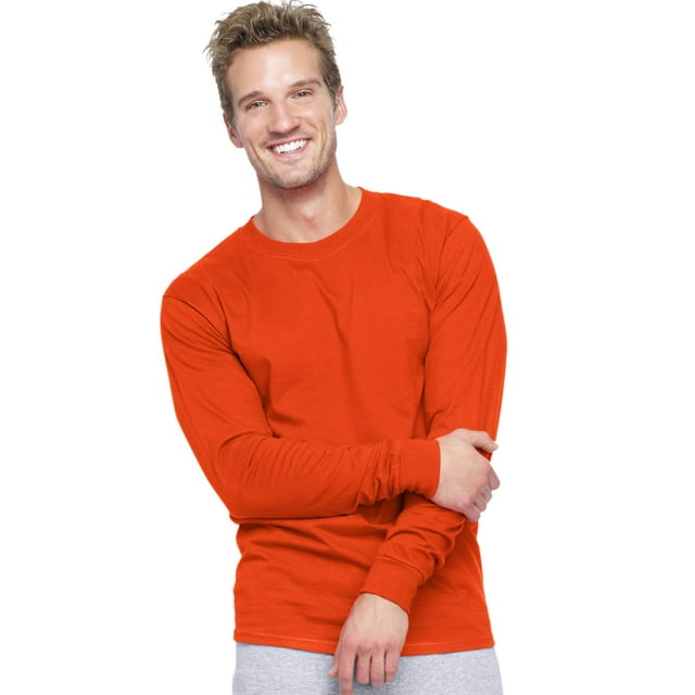 Hanes Beefy-T T-Shirt à Manches Longues pour Hommes, TG, Orange