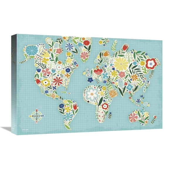 Global Gallery's 'Floral World Blue' By Michael Mullan Stretched Canvas Wall Art