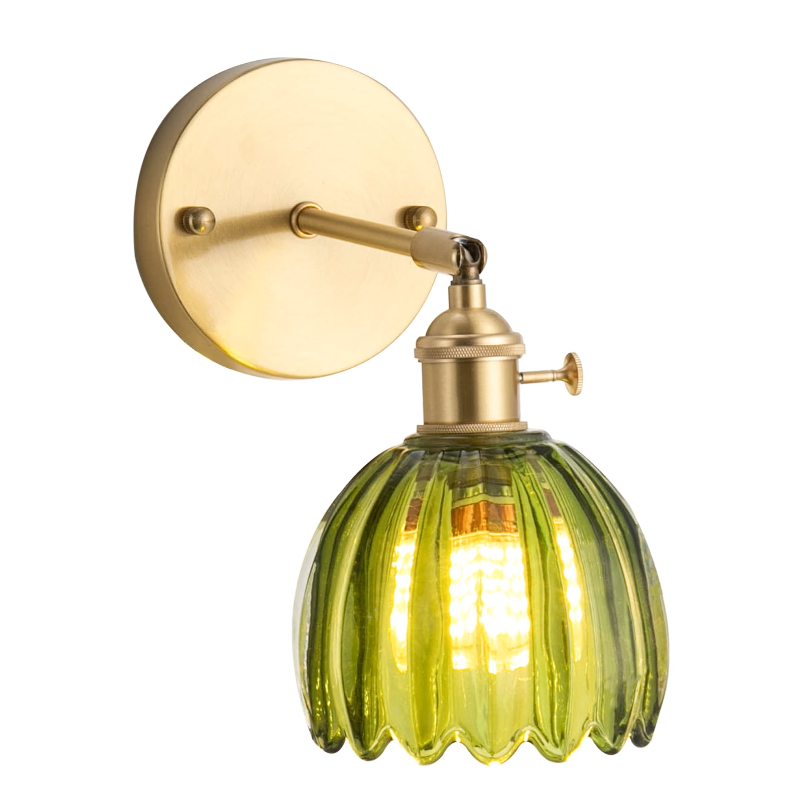 Vintage Wall Sconces Wall Mounted Green Tulip Shade Light Adjustable Angle Retro Wall Lamp Fixtures Decor for Bedside Bedroom Indoor Doorway