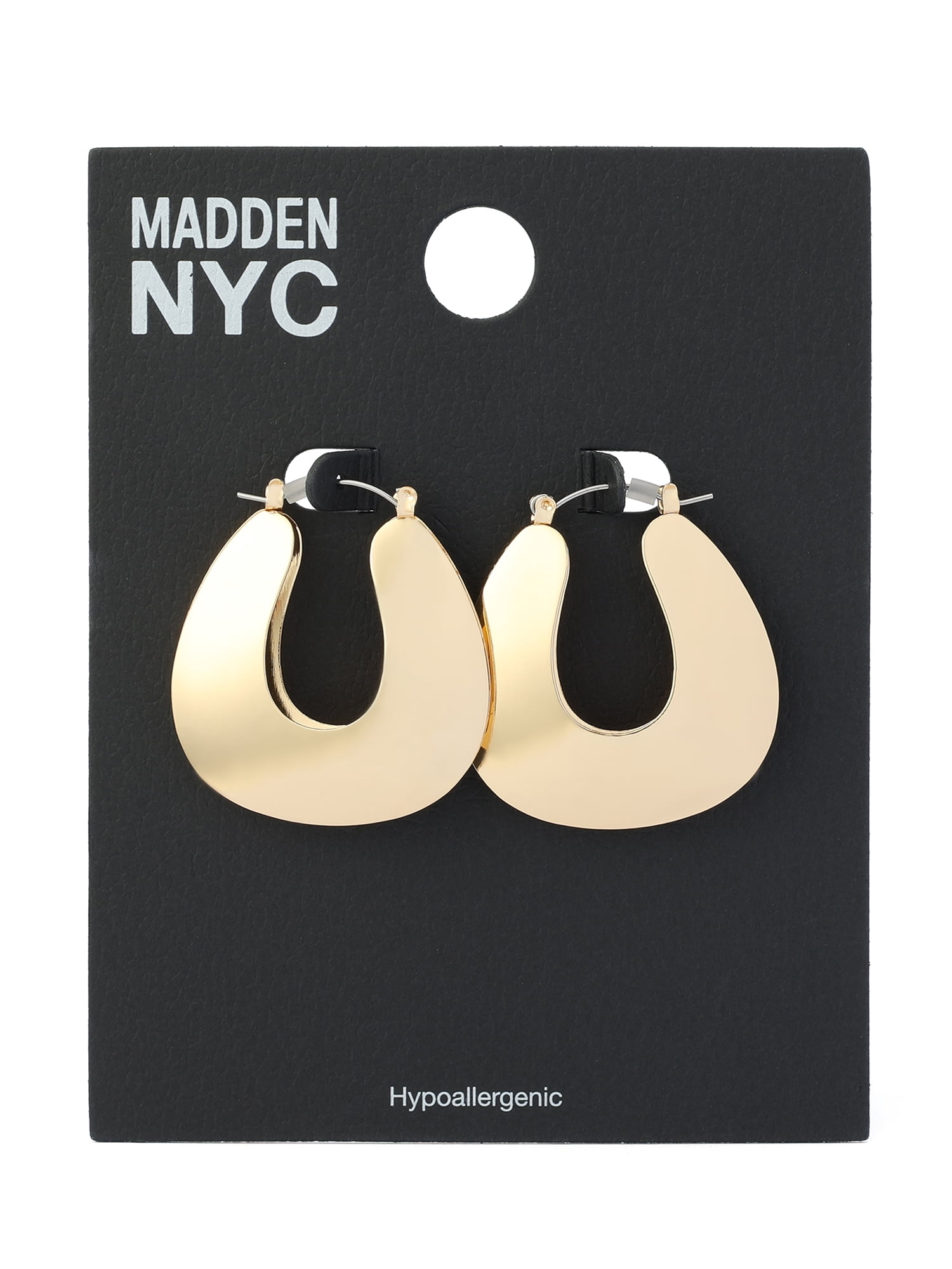 Madden NYC Women's Fashion Gold-Tone Wide Flat Hoop Earrings