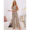 thumbnail image 2 of DARING DIVA Tank Pajama Waffle Knit Wige Leg Pants 2 Piece Lounge Set XS Khaki, 2 of 6