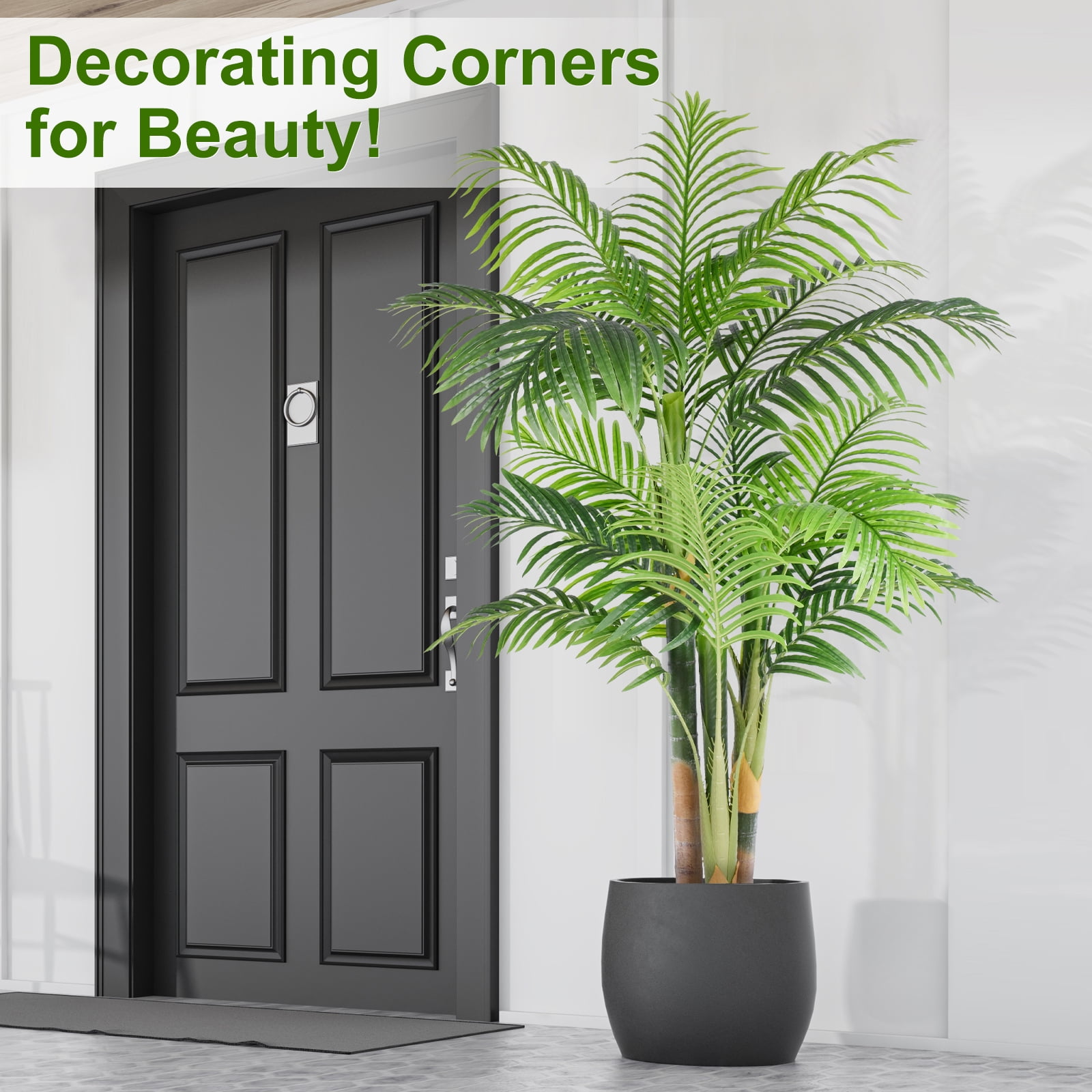 Keeplush 5FT Artificial Golden Cane Palm Tree– Indoor Large Fake Palm Tree, Lifelike Faux Plant with Textured Trunks & Flexible Fronds, No-Water Maintenance Silk Tree for Home Office Decor