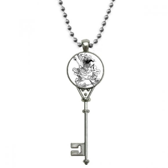 Masterpiece Romance Three Kingdoms China Pendant Vintage Necklace Silver Key Jewelry