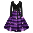 thumbnail image 6 of Womens Halloween Dress Pumpkin Costume Dresses Vintage Bat Print Dress A Line Dress Halloween Themed Plus Size Clothes Purple 5XL, 6 of 6