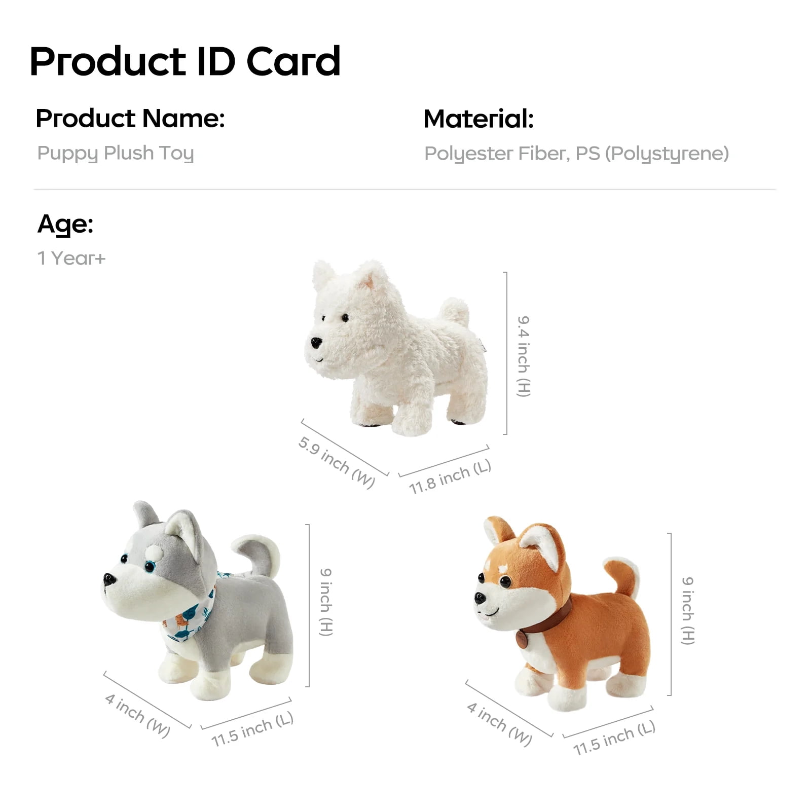 Bc Babycare Weighted Stuffed Animals, White Terrie Dog Plush Toys, Stuffed Animal Throw Plushie Pillow Doll, Soft Dog Plush Toys for Adults Kids