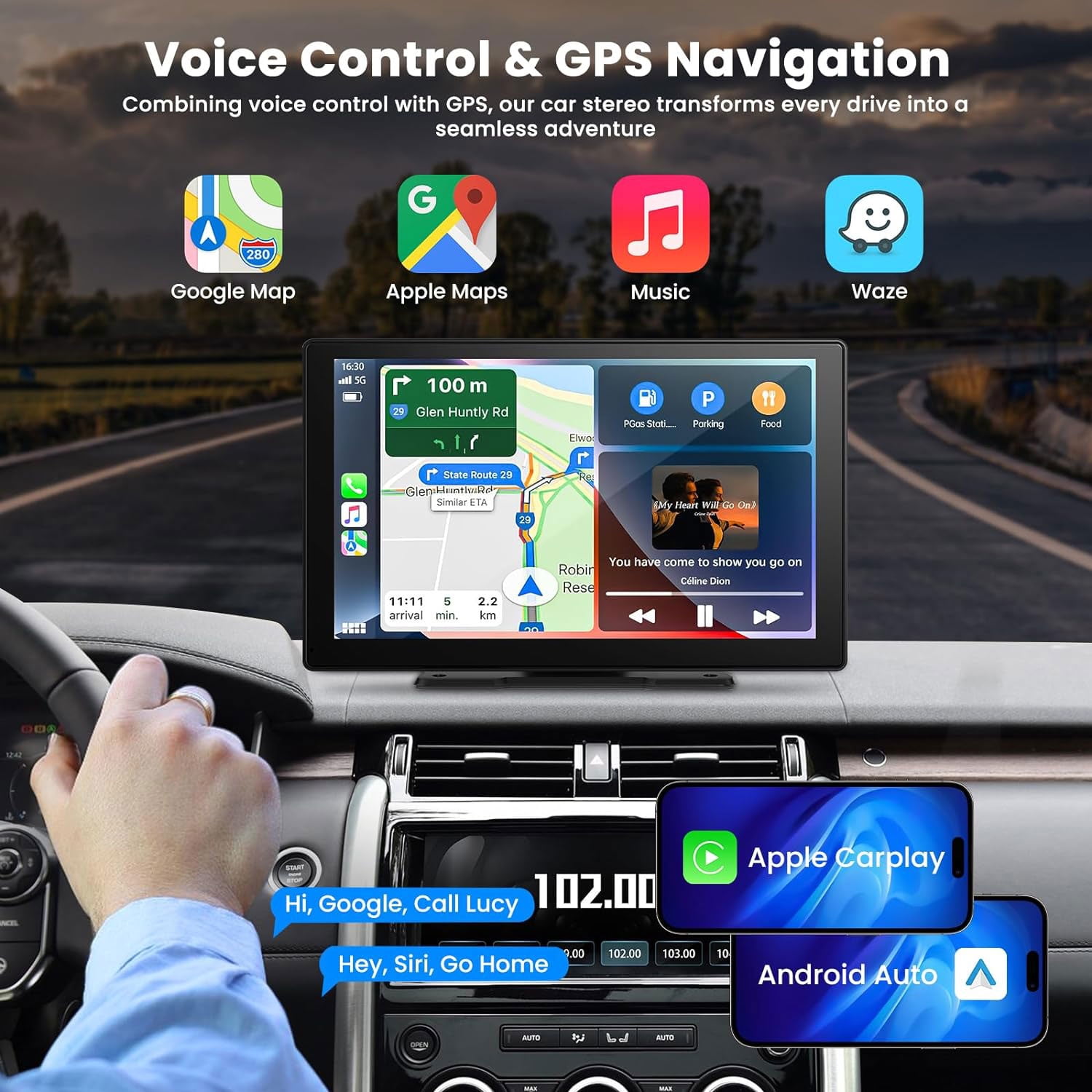 Portable Car Stereo, Wireless 9 Inch Touch Screen Apple Carplay & Android Auto with 2.5K Dash Cam, 1080P Rear Camera, Car Audio Receiver/FM/Bluetooth