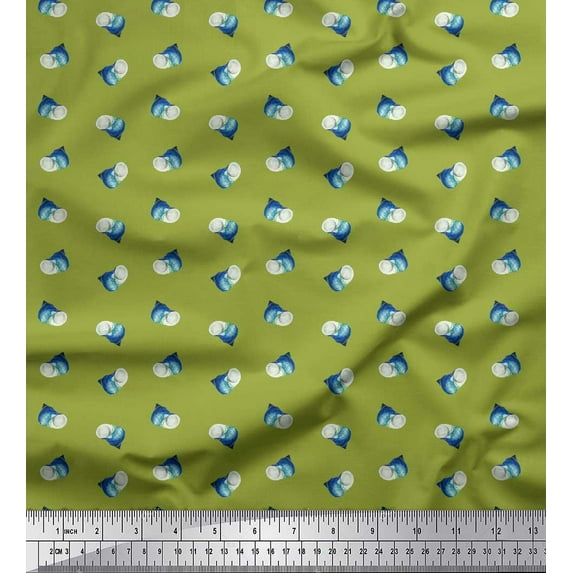 Soimoi Green Moss Georgette Fabric Shells Ocean Print Fabric by the Yard 42 Inch Wide