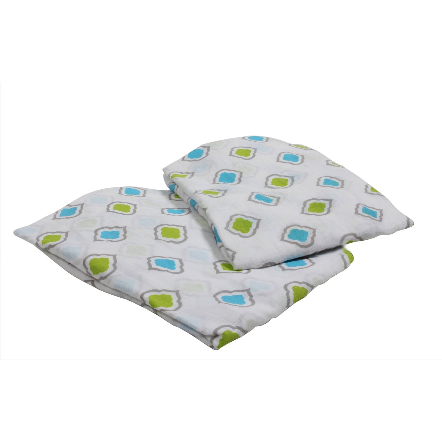 Bacati - Morocan Tiles Crib/Toddler Bed Fitted Sheets 100% Cotton Muslin 2 Pack, Aqua/Lime/Gray