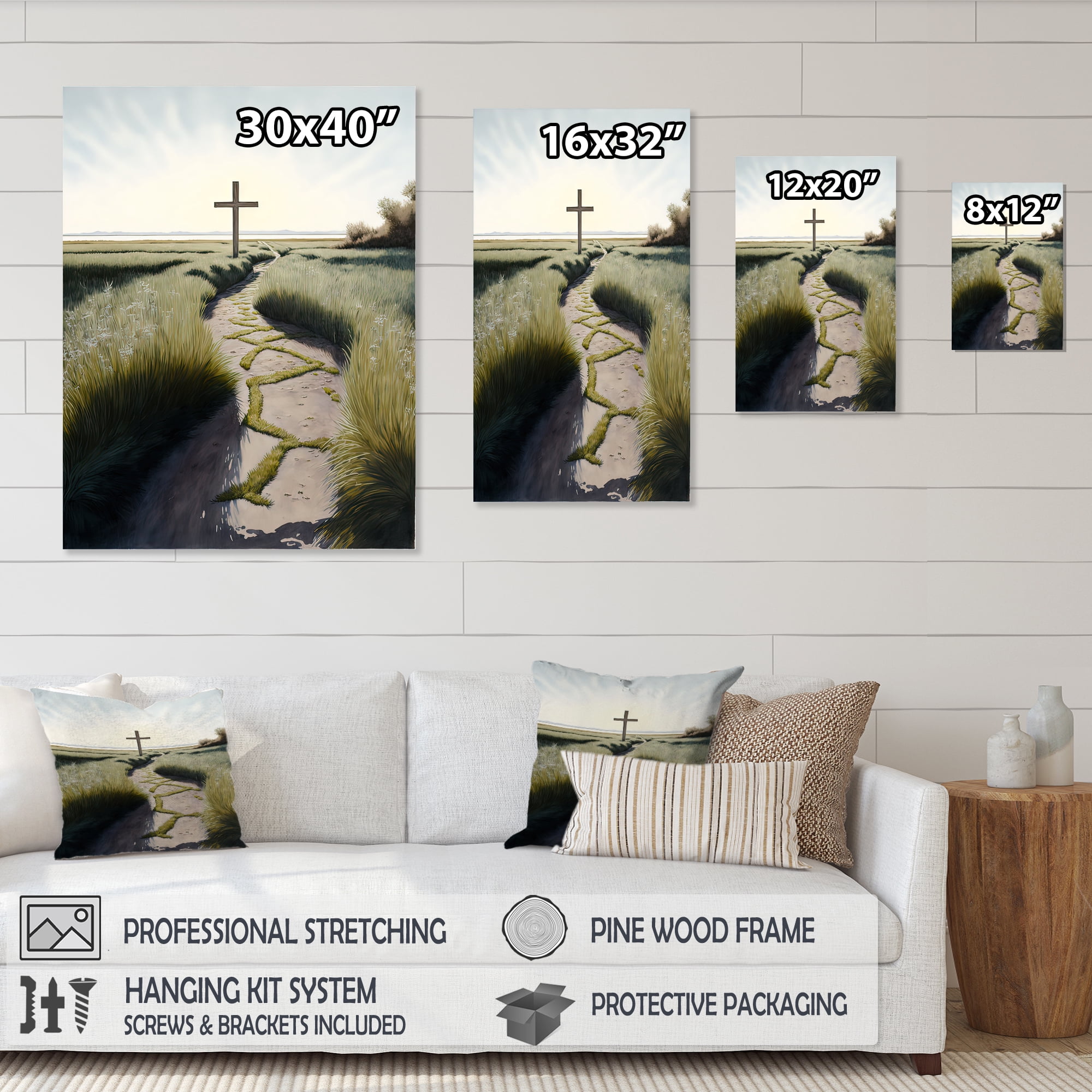Designart Cross Status On Winding Path II Canvas Wall Art