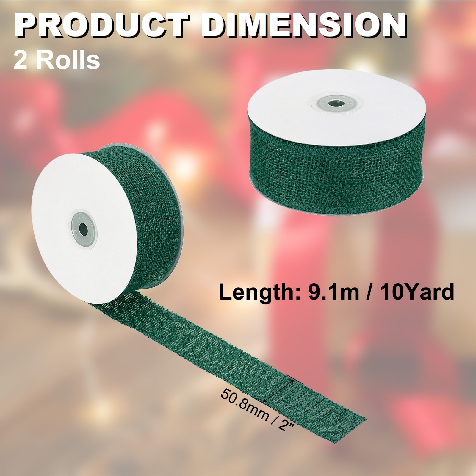 Uxcell 2 Inch Wide 10 Yards Burlap Ribbon, 2pcs Natural Jute Fabric Crafts Roll Gift Wrapping Green