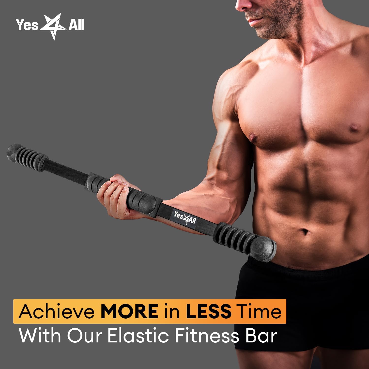 Yes4All Flex Bar, Elastic Fitness Bars with Strong Fiberglass & TPE Material, 2in1 Functional Exercise Bar, 9.5 inch Comfortable Grip, High Frequency Vibration Training, Strengthen Muscles & Burn Fat