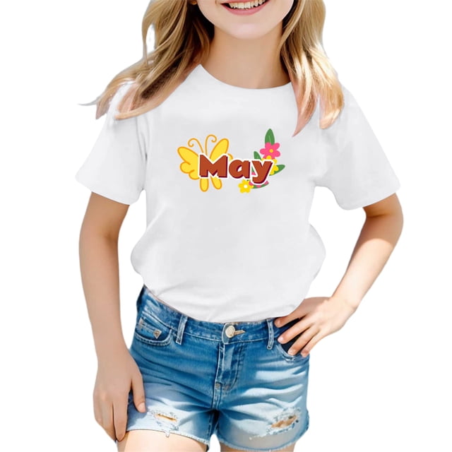 TZEWGL Cute Shirt For Kid Short Sleeve Crew Neck Monthly Word Prints Blouse For Toddlers size 7-8T