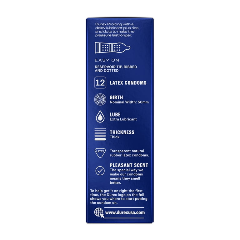 Durex Prolong Condoms, Ultra Fine, Ribbed Dotted, Delay Lubricant, Natural  Rubber Latex, FSA & HSA Eligible, 12 Count