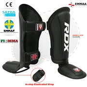 RDX Shin Guards Kickboxing Muay Thai, SATRA SMMAF Approved, Premium Maya Hide Leather, Leg Instep Protection Pads, MMA Martial Arts Kicking Sparring Training Gear, BJJ Karate Boxing Taekwondo, Black
