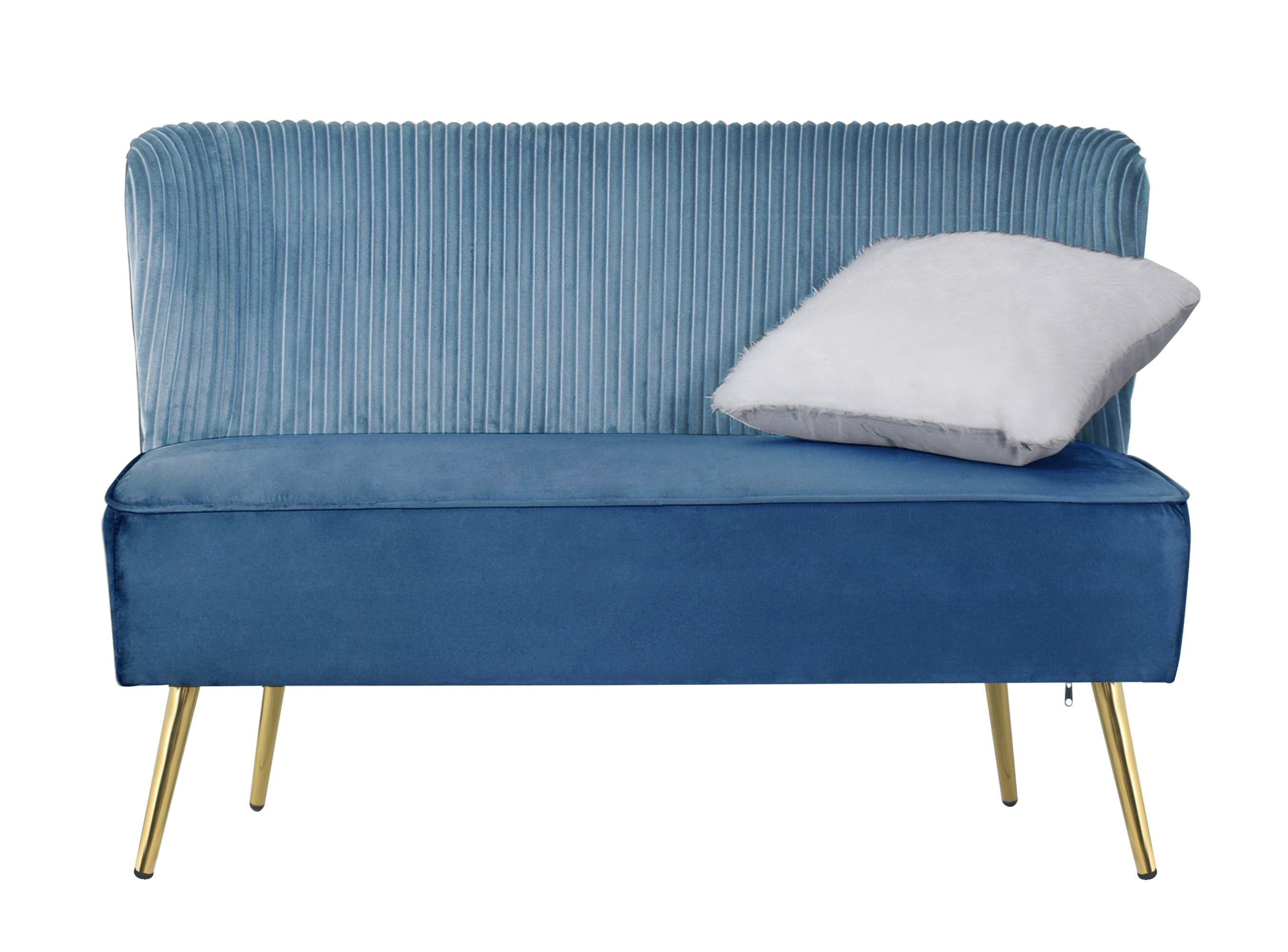 Home Design Hestie Velvet Loveseat with Curved Backrest and Gold Metal Legs, Modern Armless Design for Adult Living Room, Blue