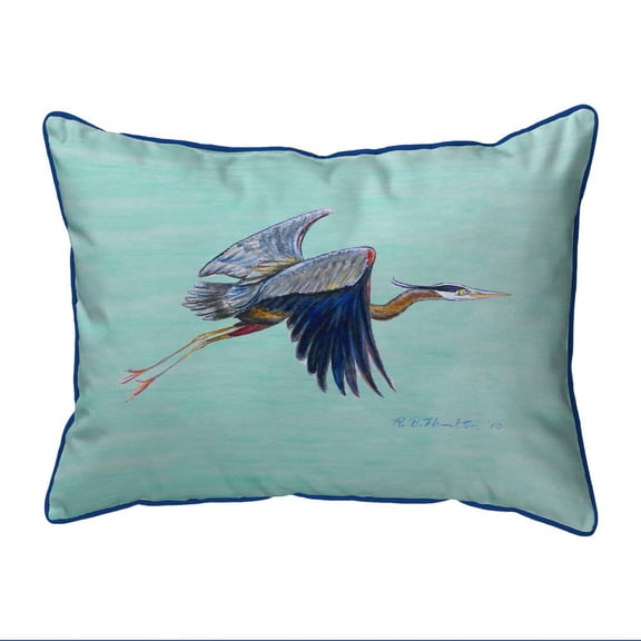 Betsy Drake Interiors Flying Blue Heron - Teal Small Indoor/Outdoor Pillow 11x14