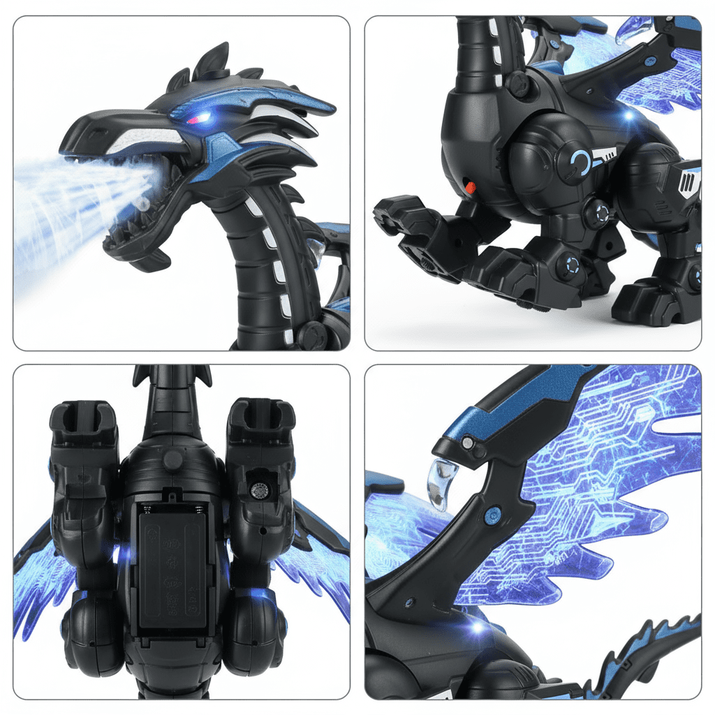 Generic Walking Dinosaur Robot Toy, Black, Educational Interactive STEM with Spray Lights, Ages 3-12, 1 Pack