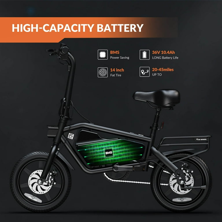5TH WHEEL Electric Bike for Adults with 700W Peak Motor 14" Electric Bicycle, 36V 10.4Ah Battery Ebike, UL2849