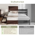 thumbnail image 5 of Amerlife King Size Solid Wood Bed Frame with 50" Tall Headboard, Mid-Century Modern Bed with, Wooden Platform Bed with 2 Drawers, Espresso, 5 of 10